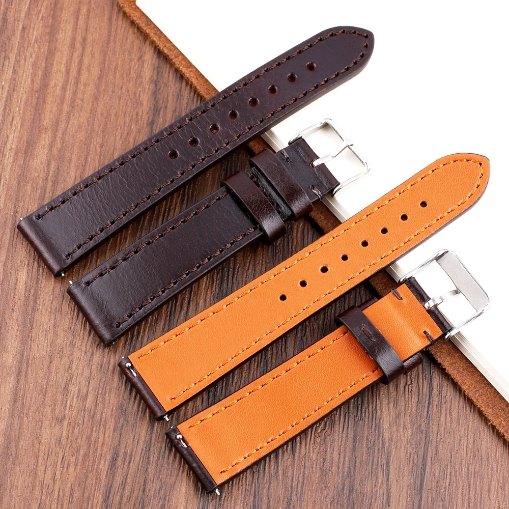 Retro Genuine Leather Strap Oil Wax Crazy Horse Leather Watchband 20mm 22mm High Quality Business Watch Band