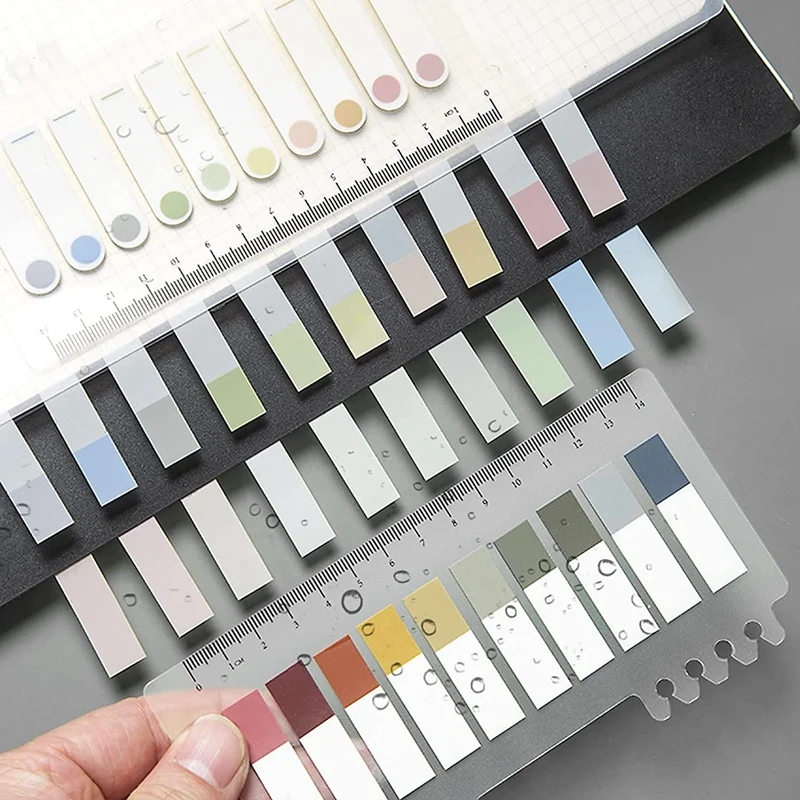 علامات تبويب الفهرس اللاصقة، علامة الصفحة اللاصقة، علامات تبويب الملفات الشفافة القابلة للكتابة وإعادة تحديد المواقع مع مسطرة، 4 عبوات