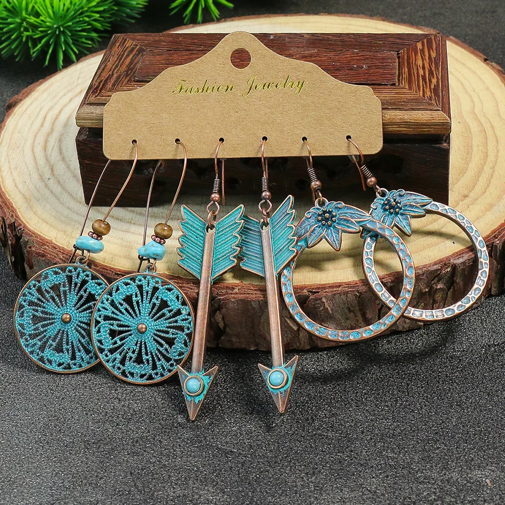 Colorful Tassels Earrings Set Ethnic Women Geometric Round Bronze Metal Drop Vintage Boho Wholesale Jewelry Party Gifts