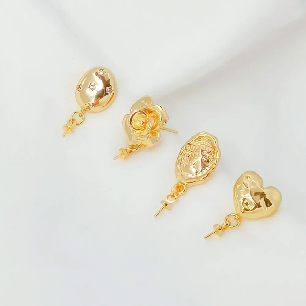 

14-каратное золото, инкрустированное цирконом, фигурка королевы, розовое сердце с пустой булавкой, серьги S925, серьги «сделай сам»