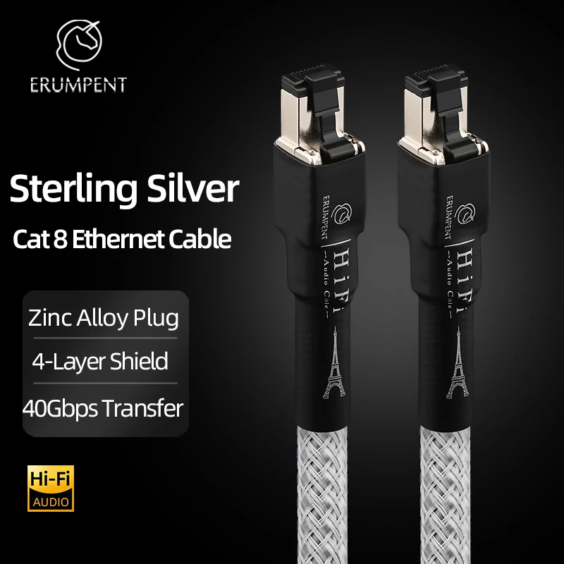 하이엔드 CAT 8 순은 네트워크 케이블 HiFi 오디오 이더넷 케이블 고속 40Gbps 2000MHz RJ45 네트워크 라인 (라우터/노트북용)