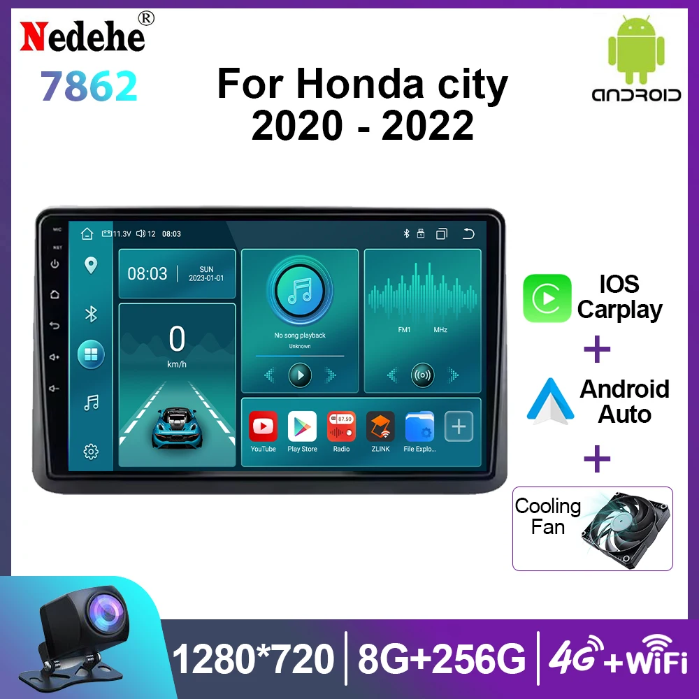 Android 14 Carplay Auto для Honda CITY 2020 2021 2022 Автомобильный радиоприемник Стерео Мультимедийный видеоплеер Головное устройство Навигация GPS 4G DSP