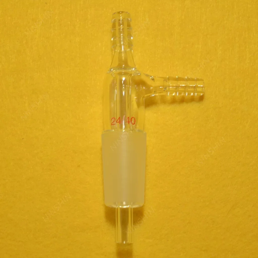 

24/40 Стеклянный вакуумный адаптер для газового впуска с обоих шлангов, лабораторная стеклянная посуда