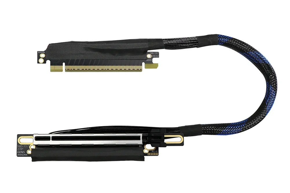 ترقية جديدة PCIe 5.0 X16 GPU خادم كابل محول PCI-E 5.0 Gen 5 64GB \ S سلك مطلي بالفضة 270 درجة الزاوية اليمنى كابل الناهض