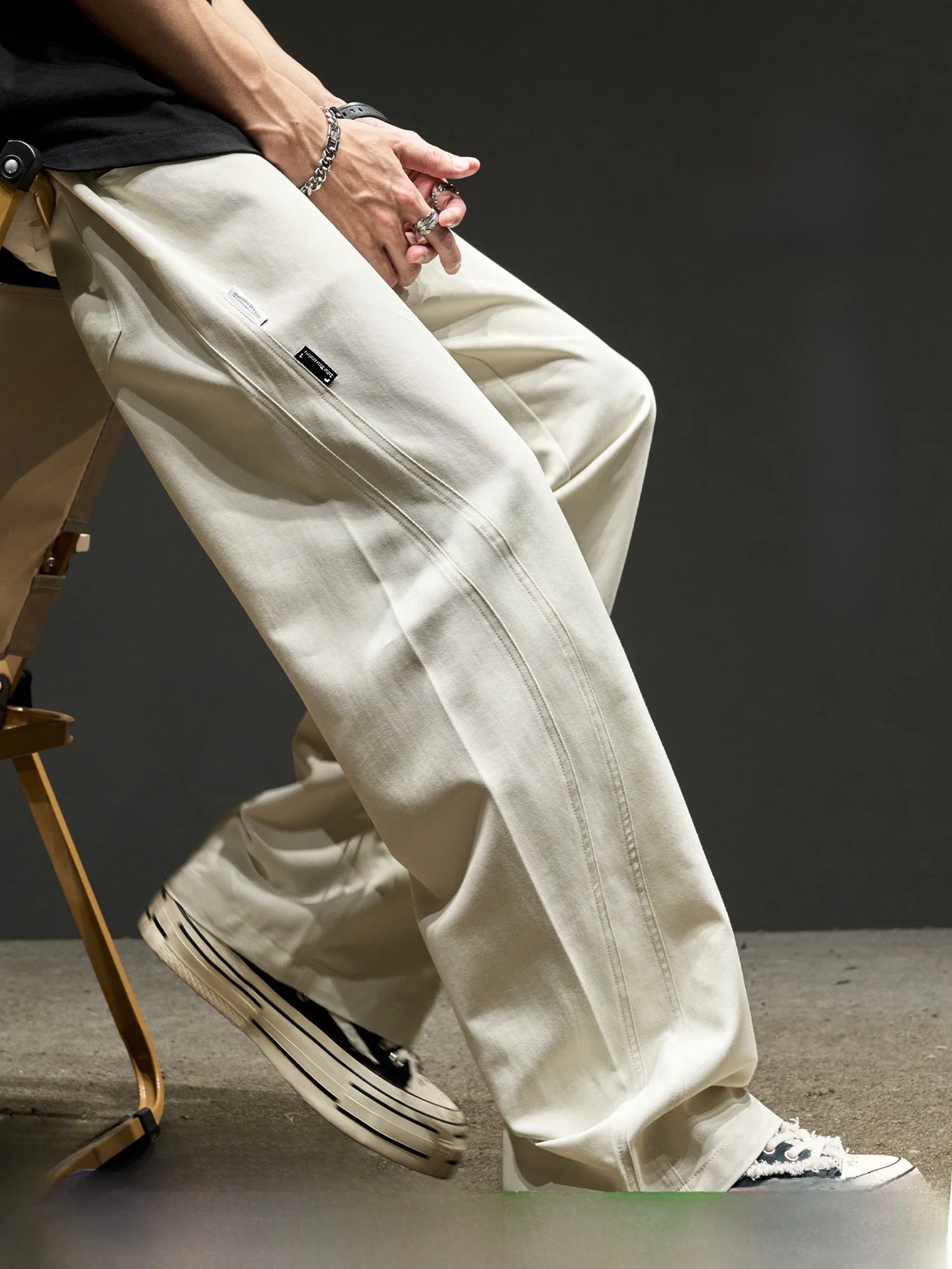 

Мужские летние брюки из ледяного шелка: тонкие, дышащие, с охлаждающим эффектом, прямые, свободные, в стиле рабочей одежды, широкие штанины, модные, молодежные