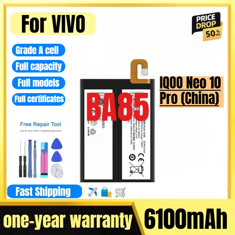 

BA85 for VIVO IQOO Neo 10 Pro (China) Phone Battery High Quality High Capacity Replacement Bateria Grade A Cell with Tools