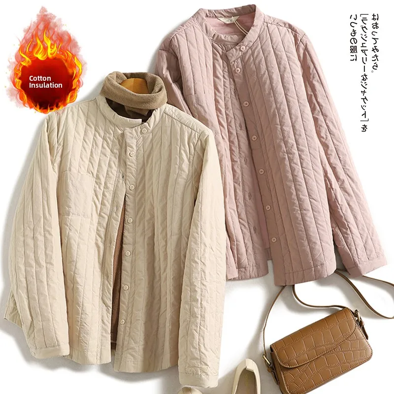 Casual katoenen jas dames winter Faion ronde Ne thermische jas groot formaat knop ket detail warme katoenen gewatteerde bovenkleding