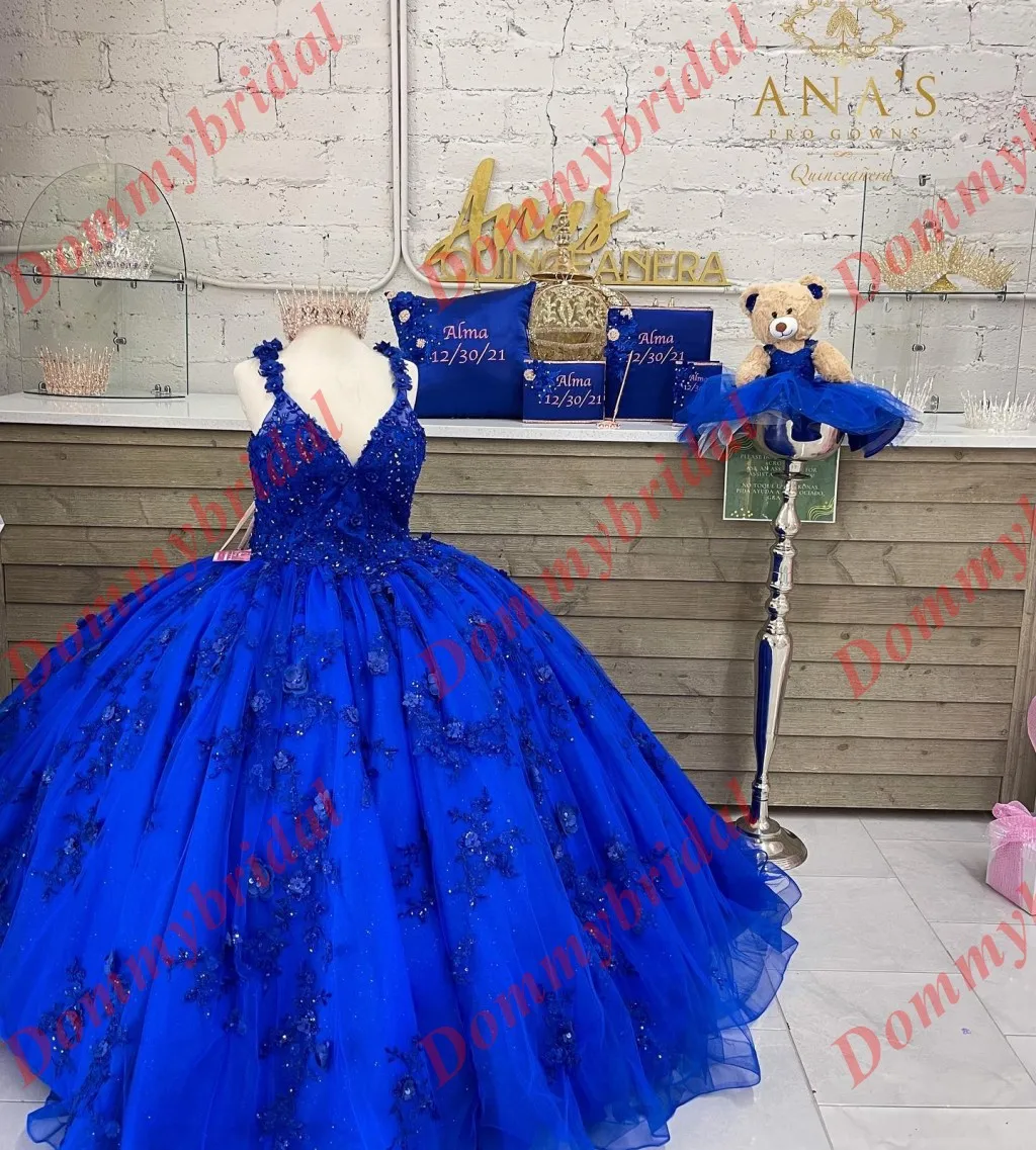 Cute Ball Gown Sweet 15 16 Dresses For Women Girls Teen Junior 3D Floral Flowers V neck with Straps Quinceanera Prom Dress Cheap