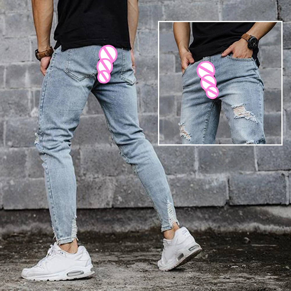 

Уличные сексуальные брюки с открытой промежностью, экзотические шорты, мужские рваные джинсы-карго, уличная одежда, мужские джинсовые брюки, комбинезоны-карго, повседневные пары