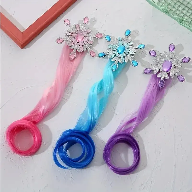 Gradient Snowflake Wig Hair Clips for Girls Lovely Princess Hairpins Anime Elsa Snowflake Hairgrip Barrettes Hair Accessories