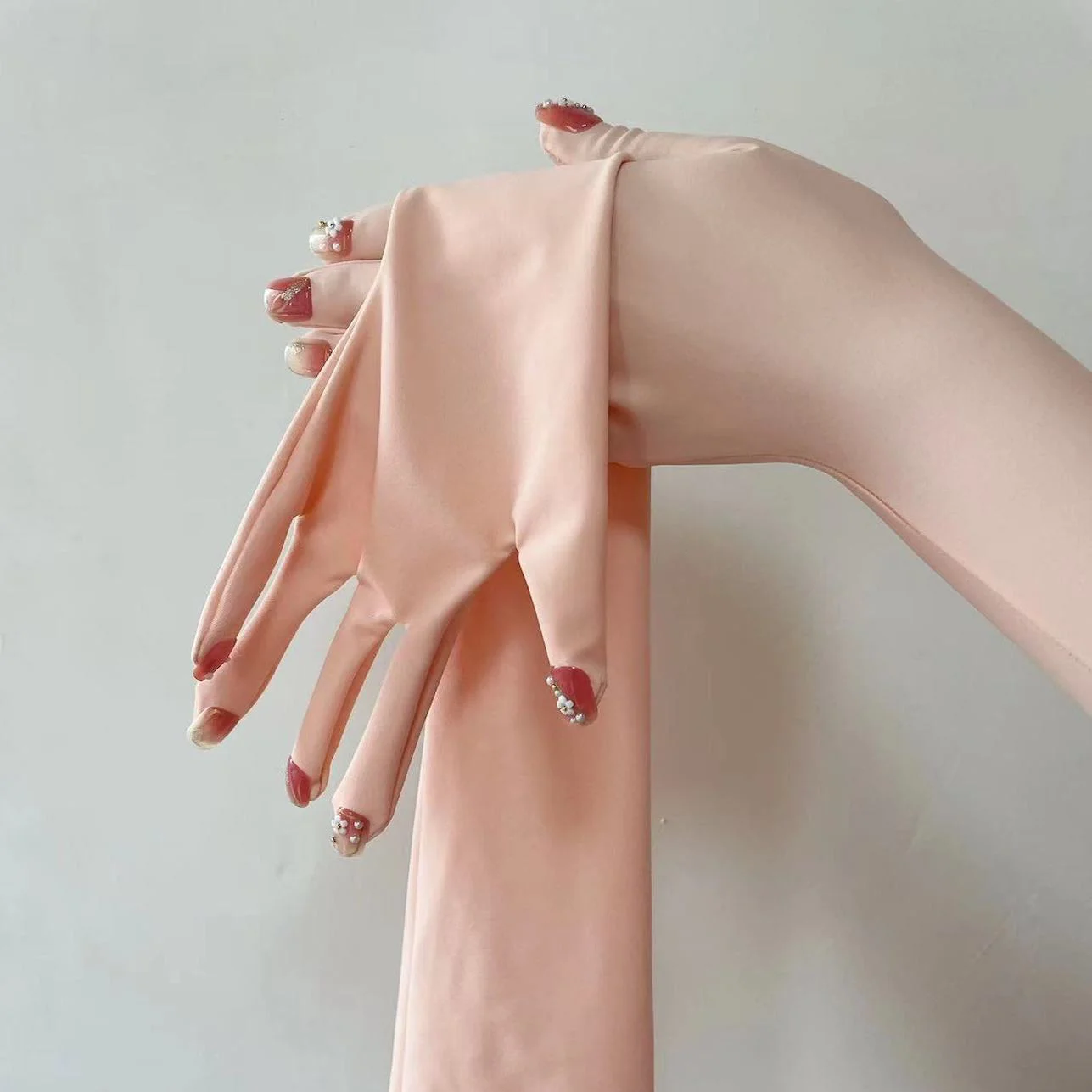 Women's None Shiny Flesh Spandex Zentai Glove Fetish Crossdress Men's Cosplay Kigurumi Gloves With Nails Male to Female