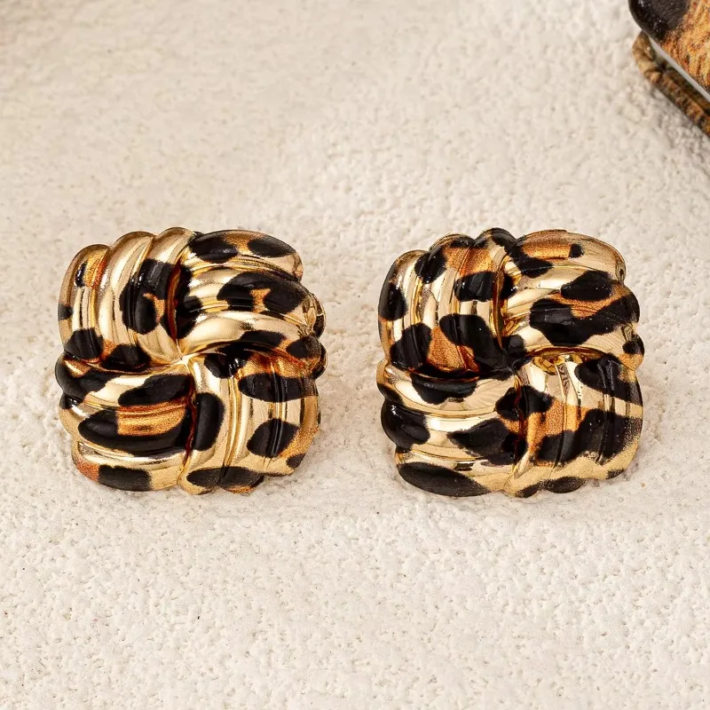 Stud Earrings For Women Square Leopard Twist Cross Wrap Vintage Geometric Weave Texture Ear Accessories Fashion Jewelry BE511