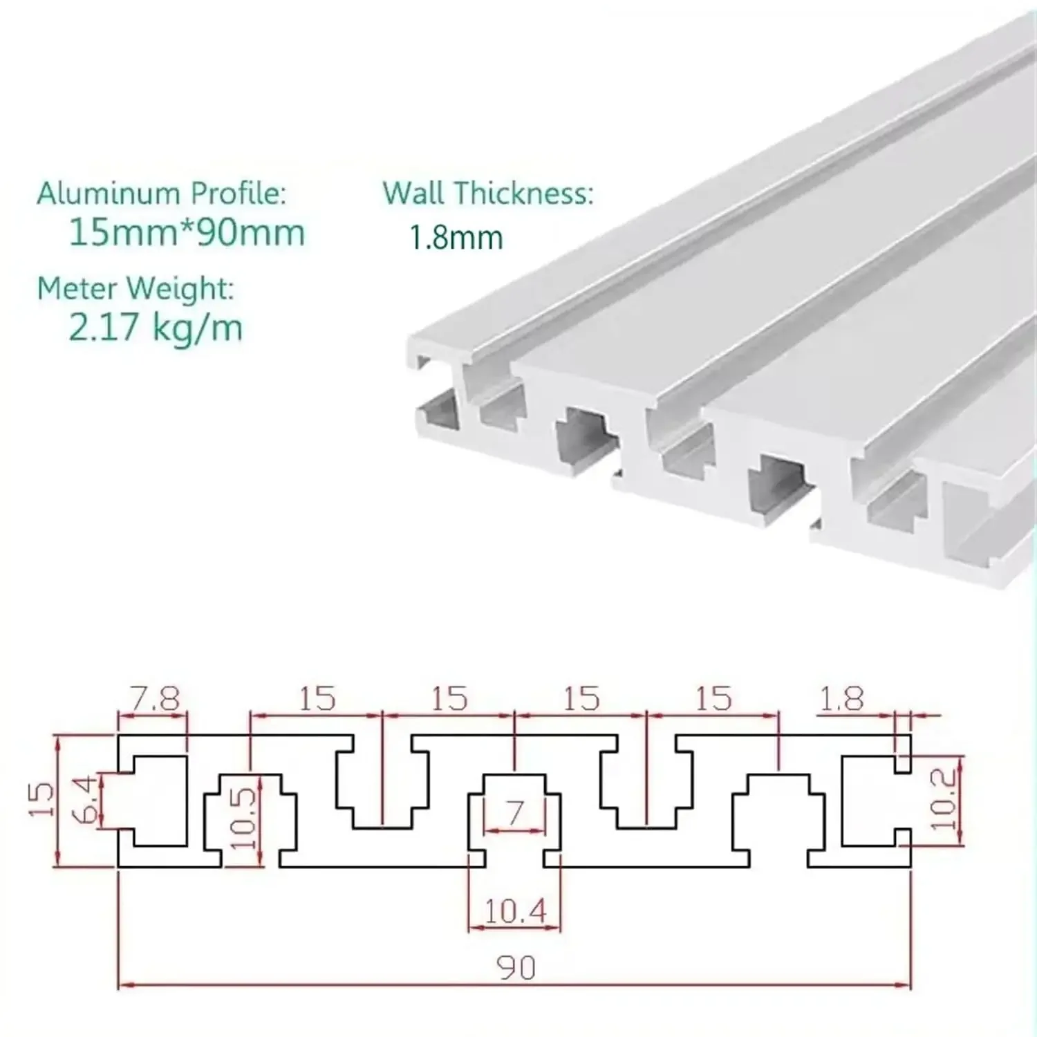 1590 Aluminum Profiles European Standard Silver Anodizing 15x90mm Linear Extrusion Frame for Furniture Display Racks Framework(9