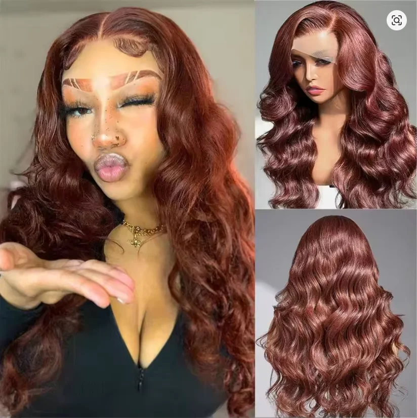 

16-32 Inches Reddish Brown 13x4 HD Lace Front Wigs Human Hair Body Wave Brazilian Colored Swiss Lace Frontal Wig For Women