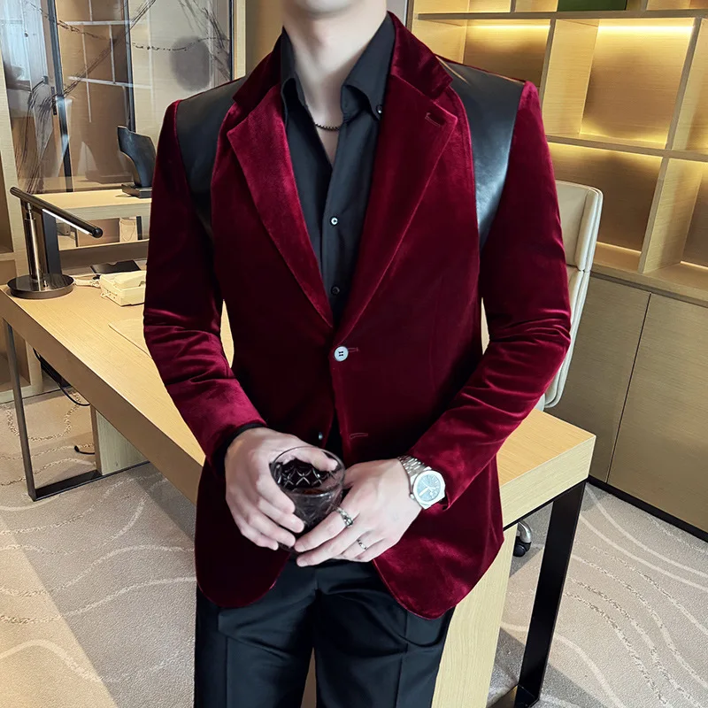 

New Men's Suit Jacket Mercerized Velvet Suit Korean Version Slim Suit Leather Casual Blazer Men