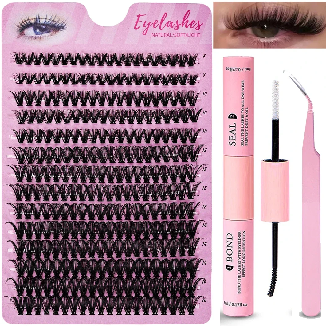 DIY Eyelash Set 280pcs Individual Lashes Cluster 40D D Curl, 8-16mm Mix Lash Clusters with Lash Bond，Seal and Lash Applicator