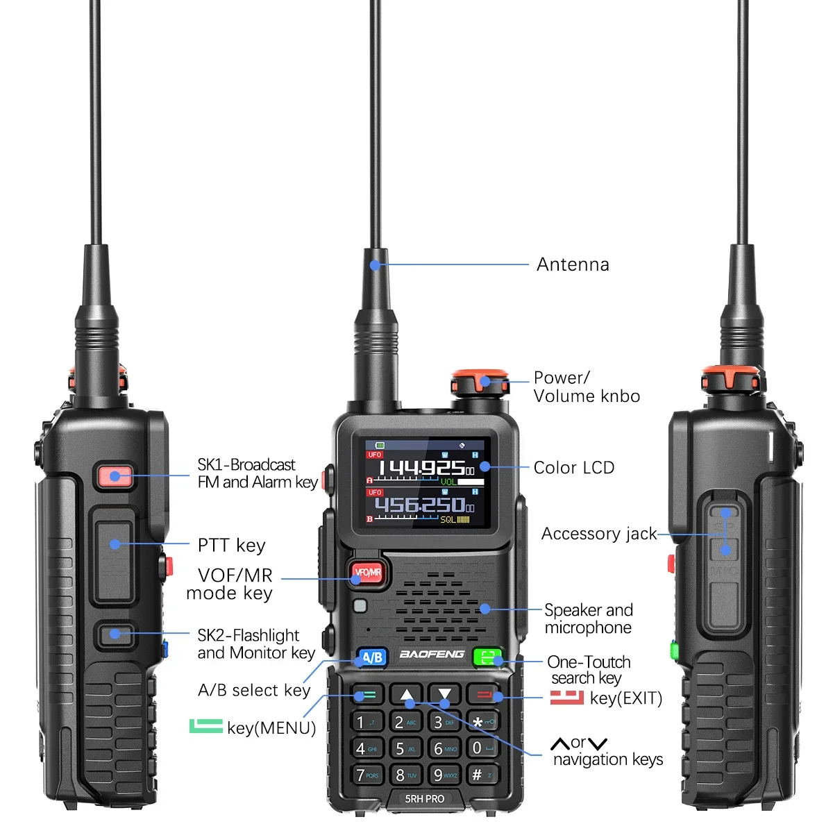 BAOFENG Original UV-5RH PRO GPS Walkie Talkie Multi Band Wireless Copy Frequency Type-C NOAA Upgrade UV-17 Pro Gps Ham Radio
