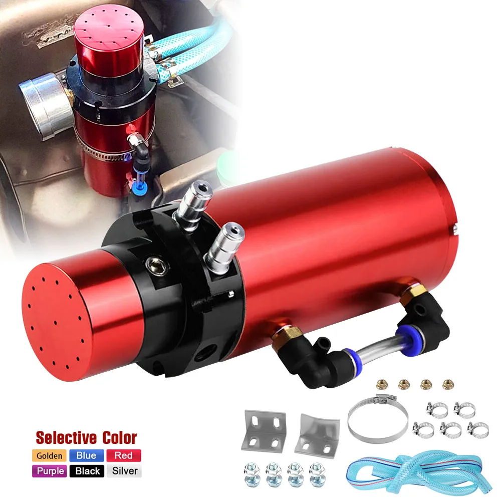 

Universal Aluminum Engine Oil Catch Can Reservoir Breather Tank - with Vacuum Pressure Gauge & Hose For Car Styling