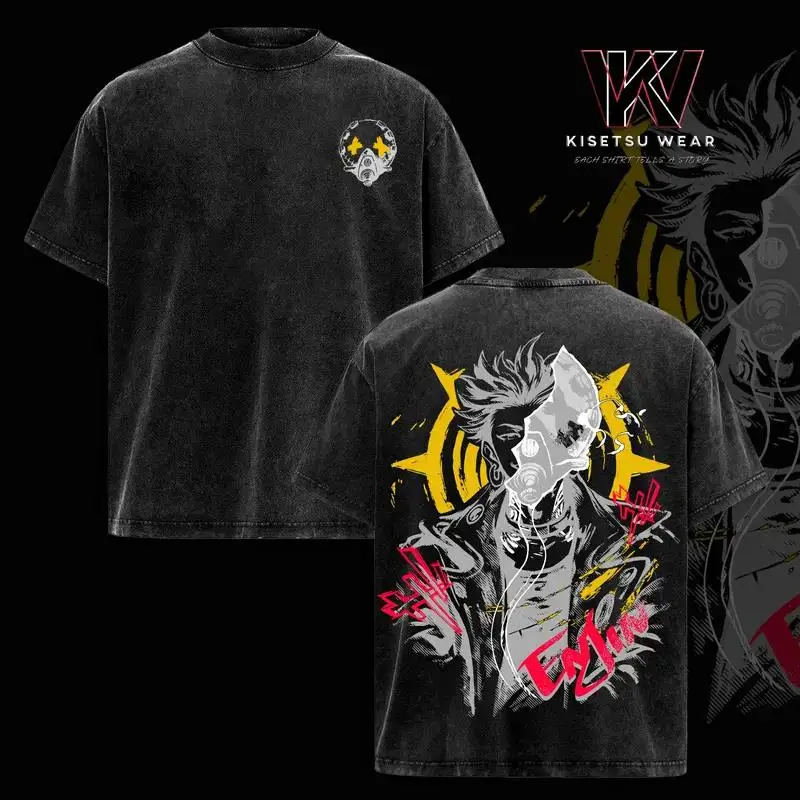 Enjin GACHIAKUTA T Shirt Men Women Tshirt Washed Cotton T-shirt Clothing Summer Short Sleeve Oversized Tees Harajuku Streetwear