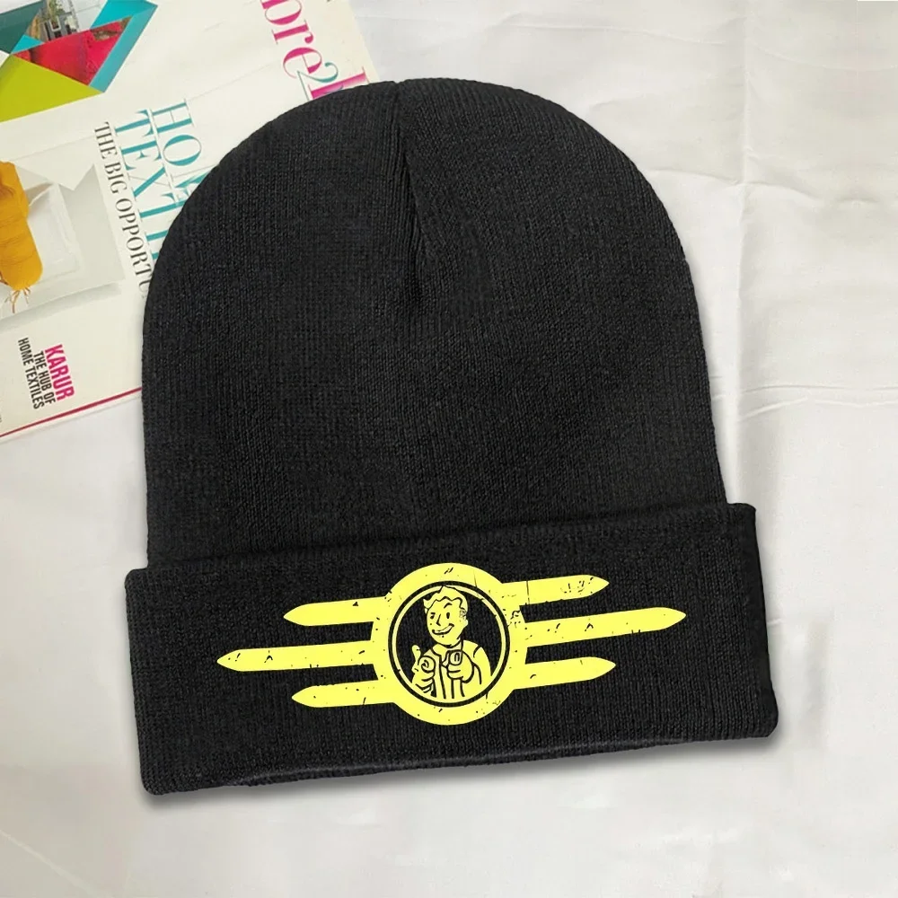 2026 1pc Vault-Tec Beanie Hats Finger Guns Knit Hat Gym Head Wrap Unisex Adult Caps Spring Printed Cool Bonnet Hats Gift Idea