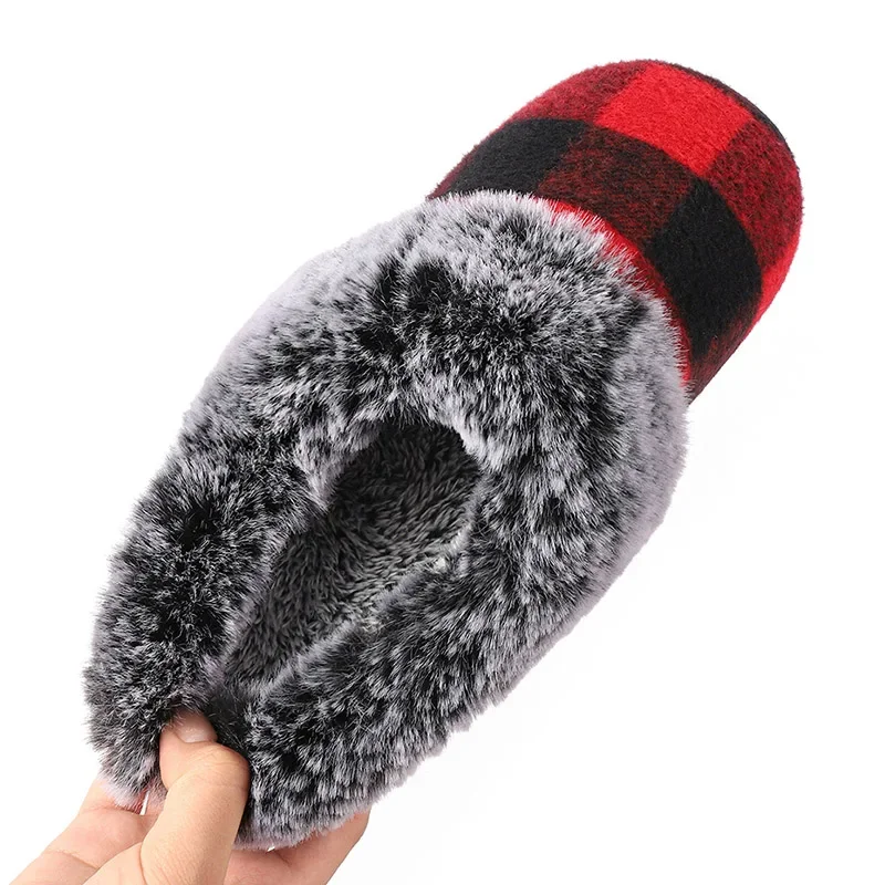 Faux Fur Thicken Plush Winter Slippers Women Closed Toe Non-Slip Warm Cotton Slides Woman Light Flat Heel Fur Slippers Female