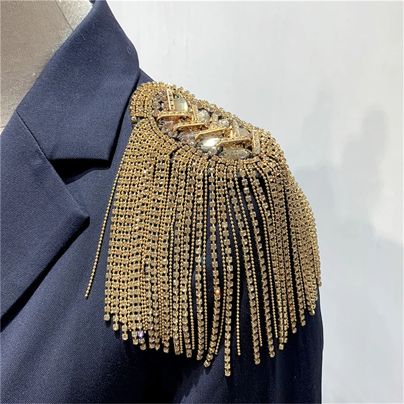 Fashion Handmade Shoulder Jewelry Tassel Rhinestones Epaulettes Clothing Accessories Brooch Epaulet Shoulder Brooches Gifts