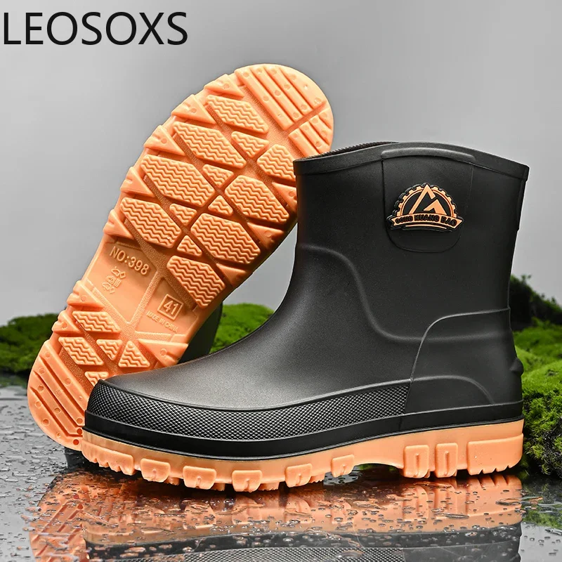 Hot Sale Trendy Men's Short Rain Boots Black Urban Men's Waterproof Fishing Boot Non-slip Hiking Shoes Rainy Season Rubber Shoe