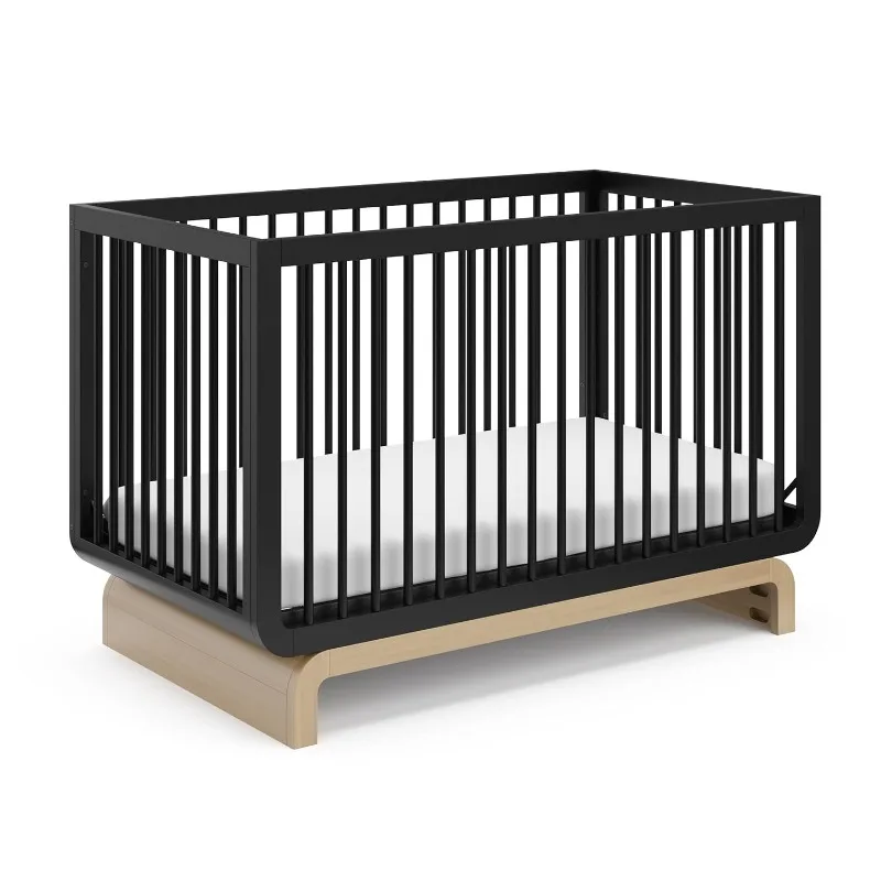 5-in-1 Convertible Crib with Bonus Toddler Guardrail (Black with Driftwood) – Toddler Guardrail Included in Box