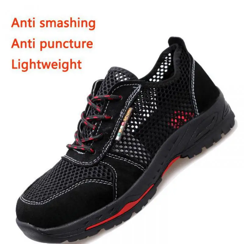 黒メッシュ保護安全靴メンズ衝撃と耐パンク夏通気性作業靴-zapatos-de-seguridad-mujer