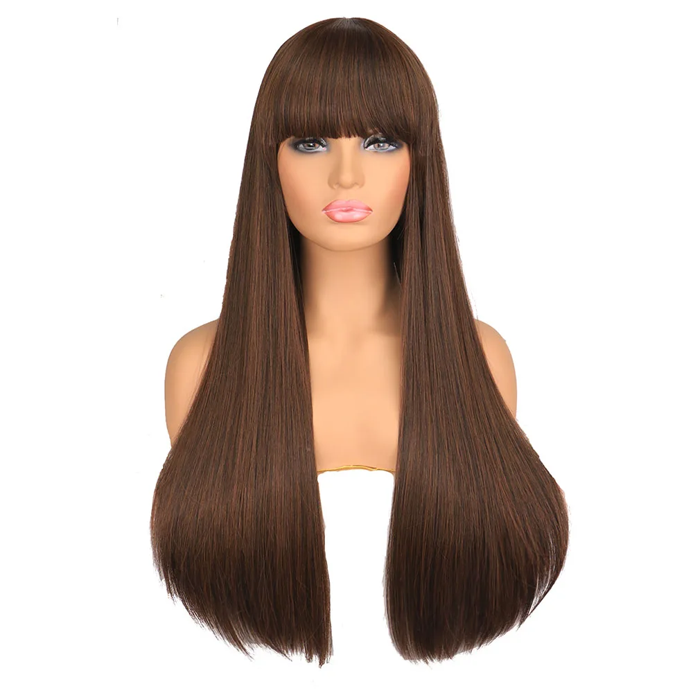 Long Straight  Synthetic Hair Wigs Women Mixed with Bangs Heat Resistant Fiber Hair for Party Cosplay Wig
