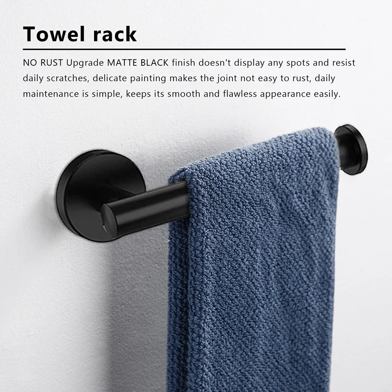 A21I-2Pcs Bathroom Hardware Black Towel Ring And Toilet Paper Holder Stainless Steel Bathroom Hand Towel Holder Towel