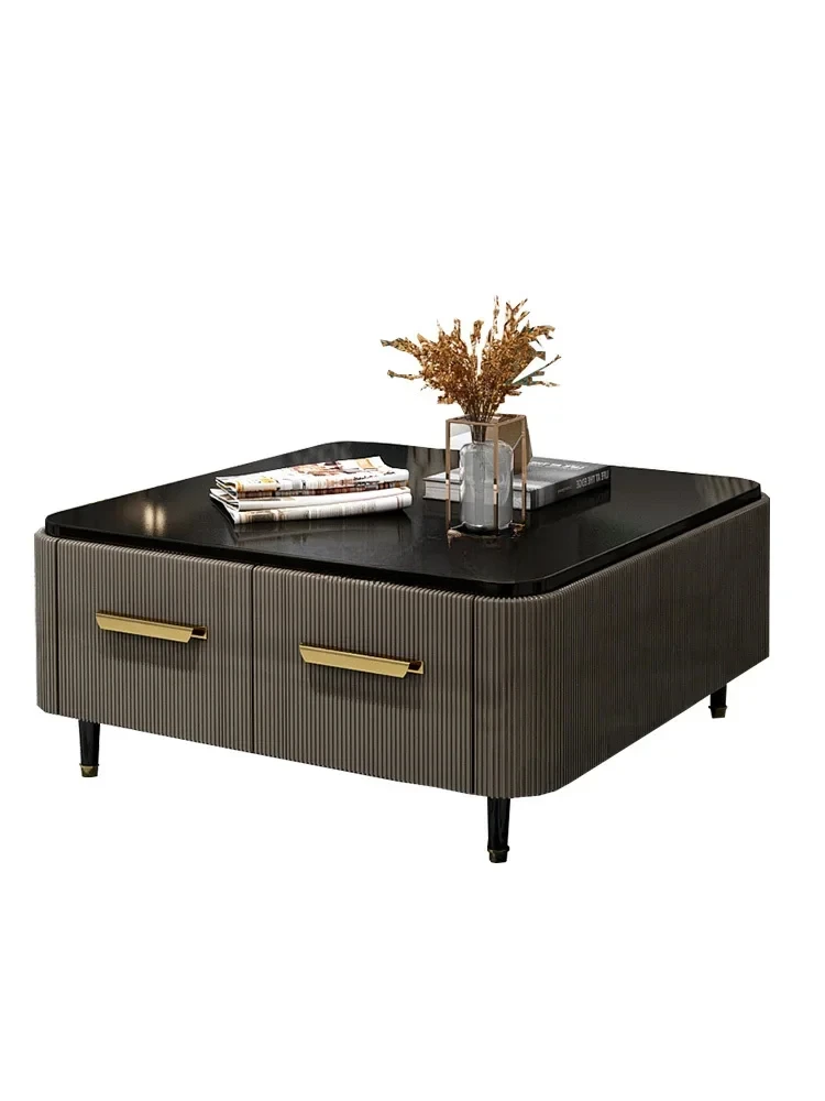 

Neoclassical square stainless steel coffee table light luxury living room furniture