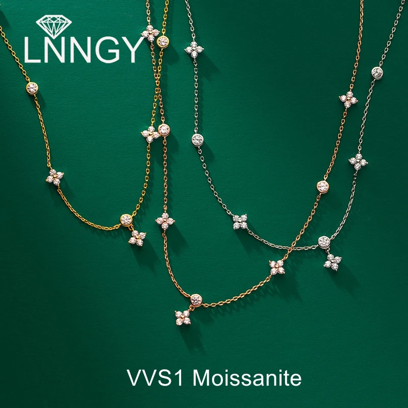 Naszyjnik choker z moissanitem w kształcie litery D, biżuteria ze srebra próby 925, naszyjniki z czterolistnym kwiatem dla kobiet, prezent.