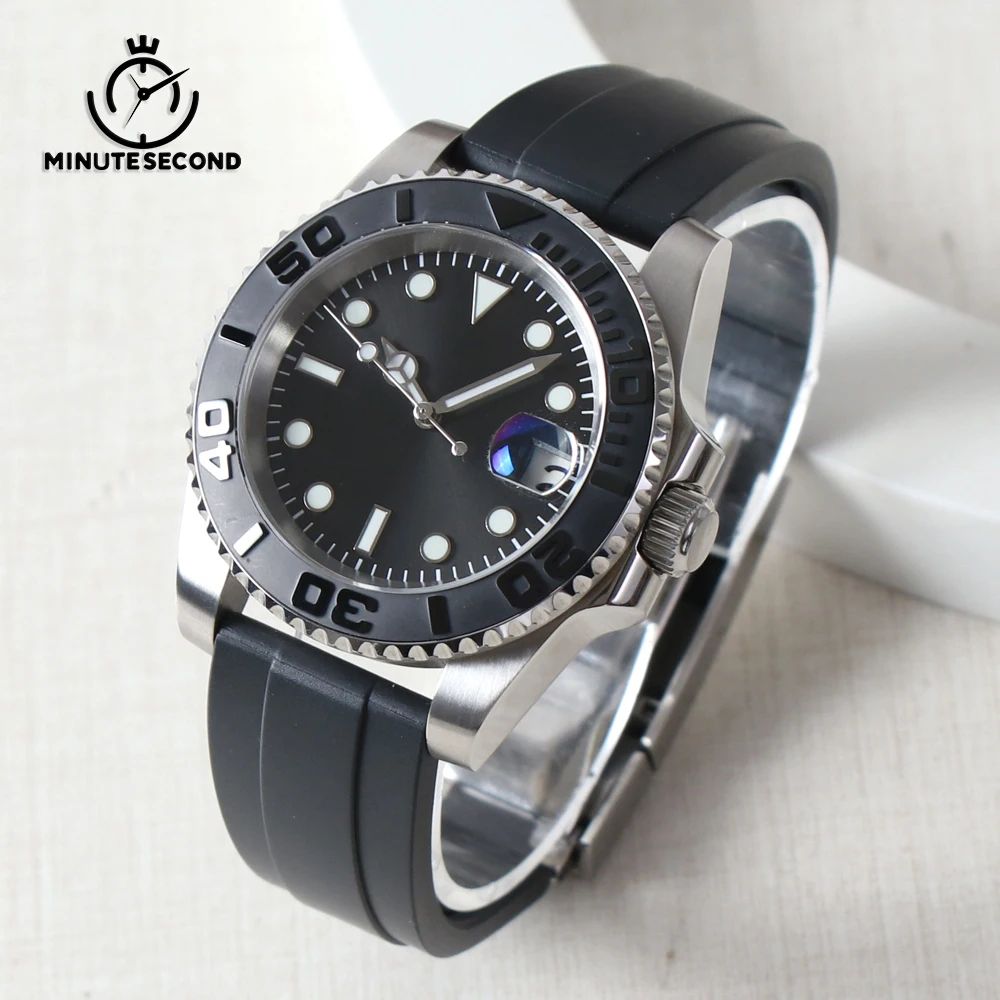 

MINUTESECOND NH35 Movement Yacht Watch Sapphire Glass Automatic Rubber 40mm Men's Ceramic Black Bezel Stainless Steel Waterproof