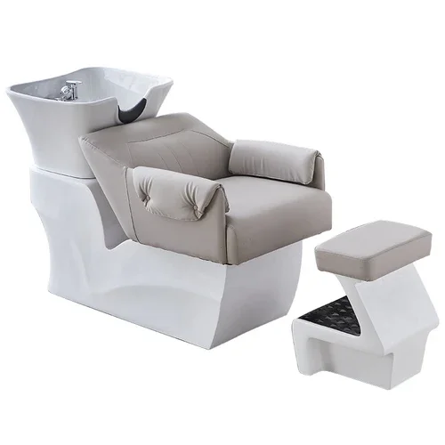 High-End Ceramic Basin Half Lying Shampoo Chair Hair  Dedicated Stainless Steel Hairdressing Flushing Bed Massage Couch