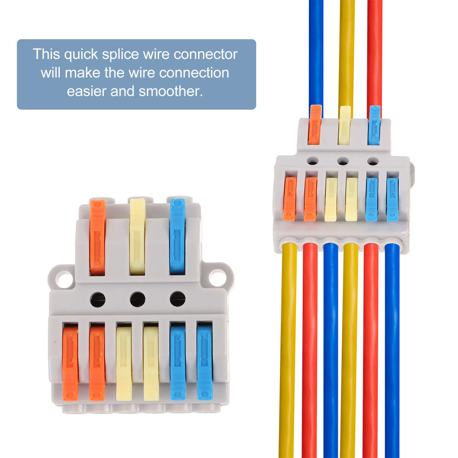 

2pcs Quick Splice Connectors Compact Electrical Lever Wire Connector Nylon Copper Auto Wire Connector 3 In 6 Out Splice