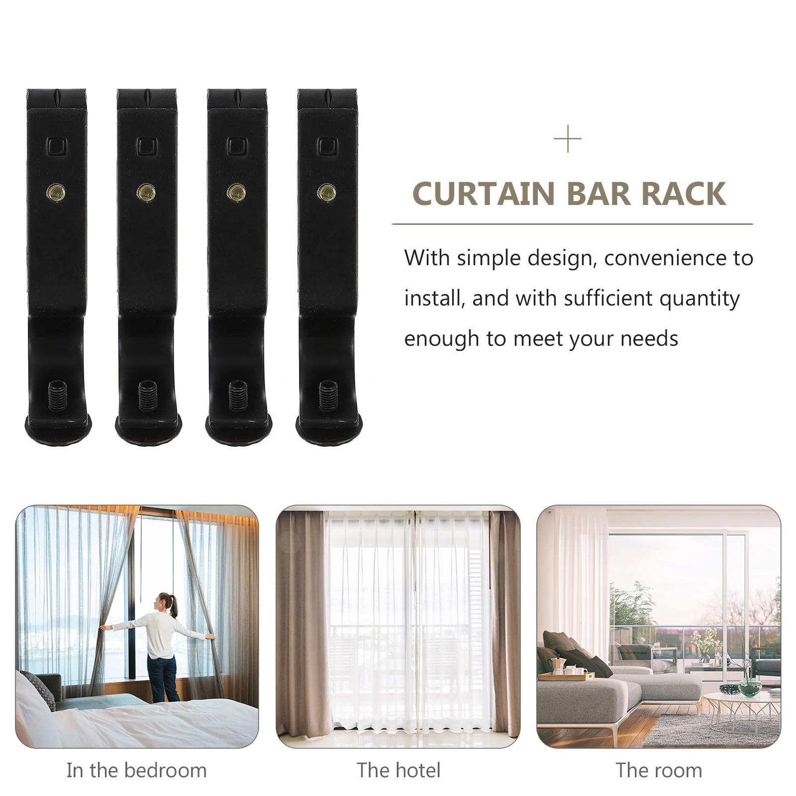 

4Pcs Curtain Rod Accessories High Quality Material Simple Design Easy Install Window Shower Door Clothes Rail Closet Rod