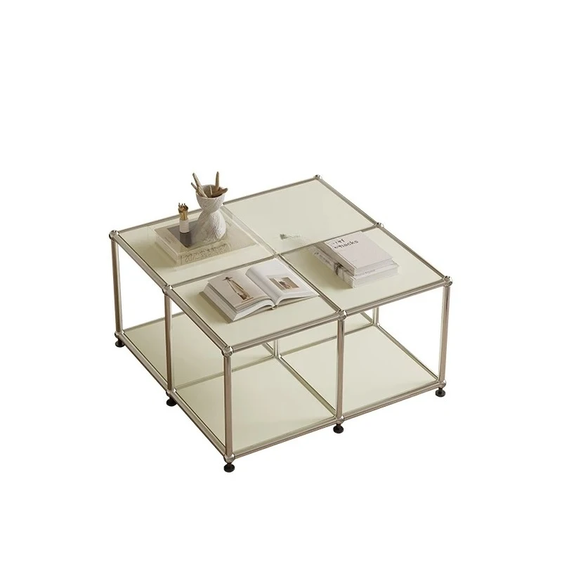

Medieval style USM double-layer coffee table small apartment ins modern simple living room stainless steel glass coffee table