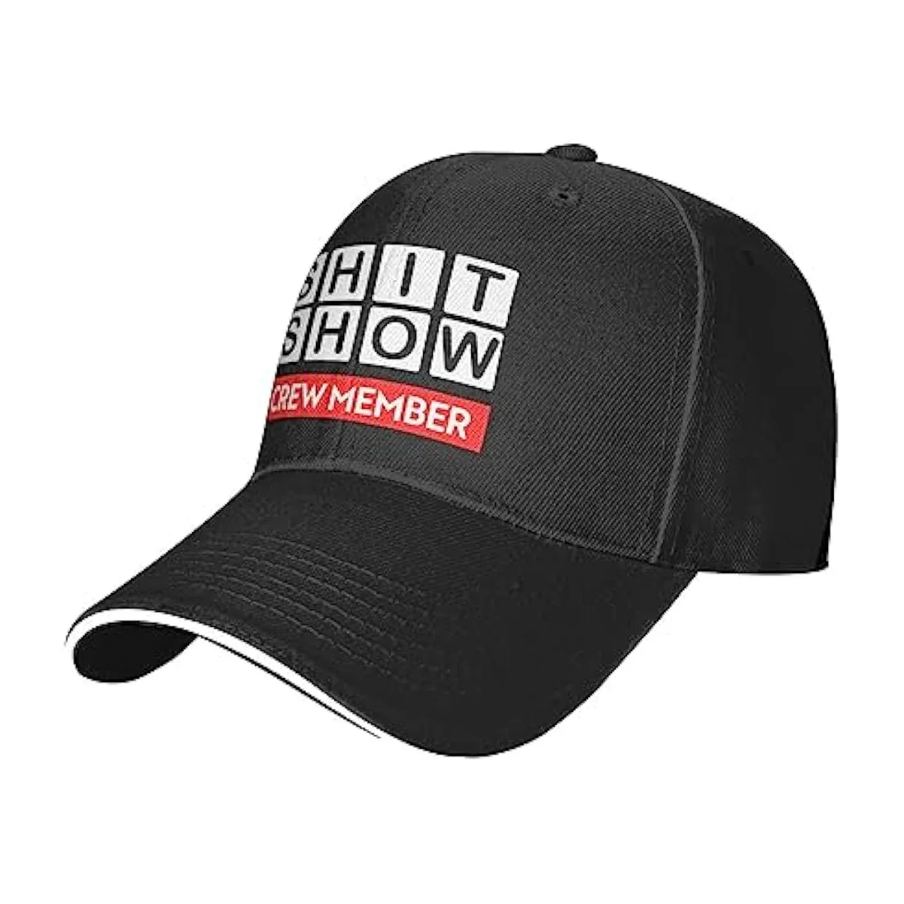 

2024 New Fwoeqiz Shit Show Crew Member Sun Hats Black Sandwich Bill Cap Adjustable Travel Trucker Hat For Women Men