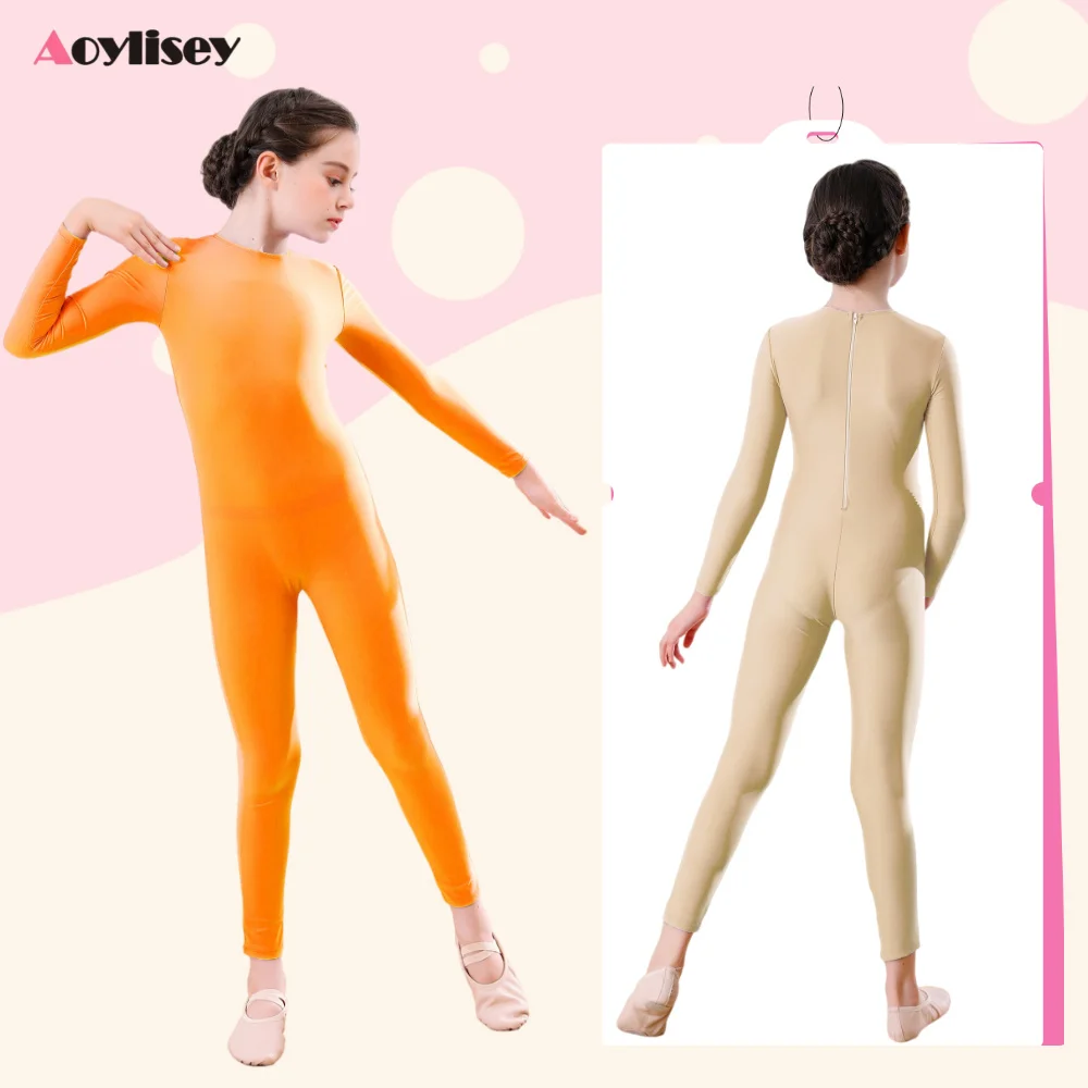 الفتيات السود طويلة الأكمام الرقص Unitard كامل الجسم يوتار الباليه الجمباز سكيت الأطفال ارتداءها بذلة ارتداء دعوى هالوين