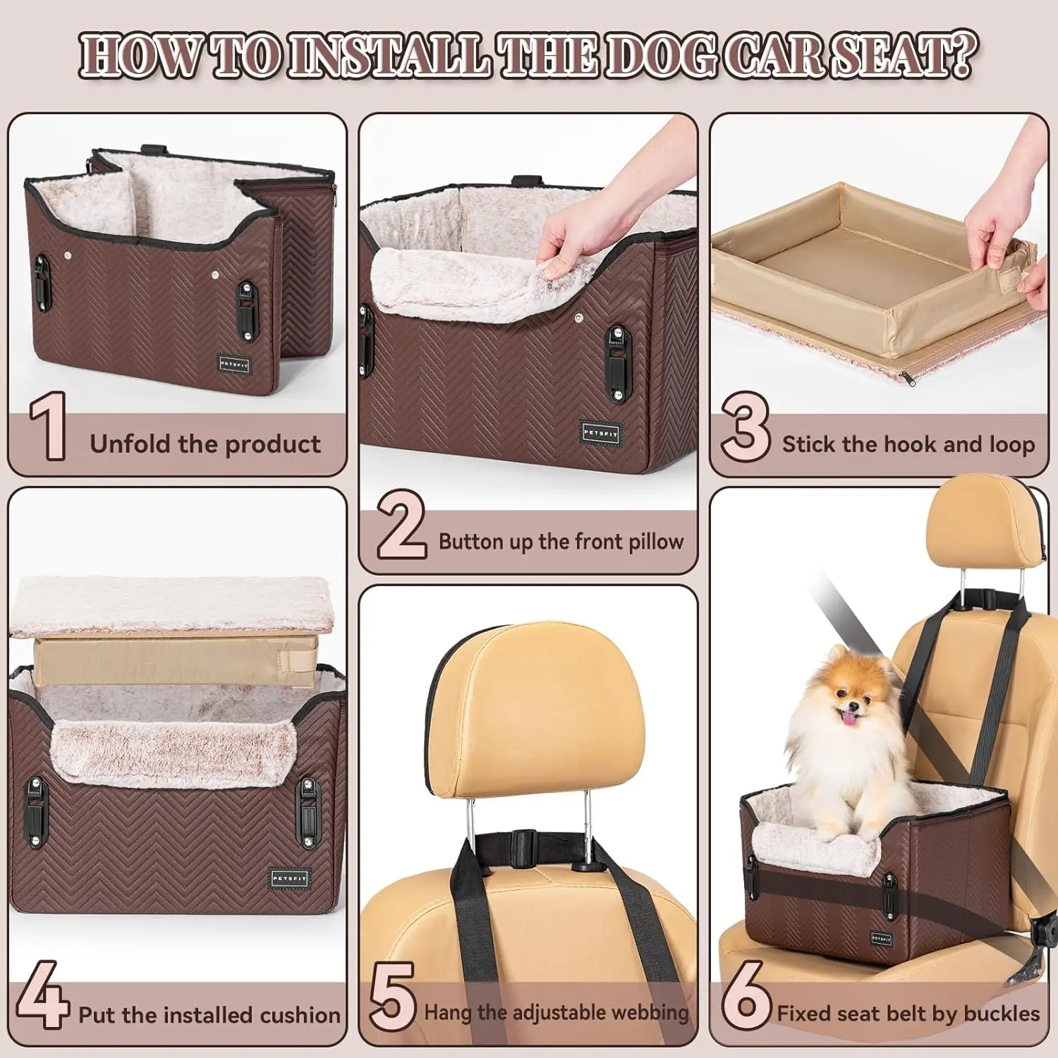 Car Seat for Dogs, Waterproof PU Leather Dog Car Seat for Small Dogs with Patent Safe Buckles,