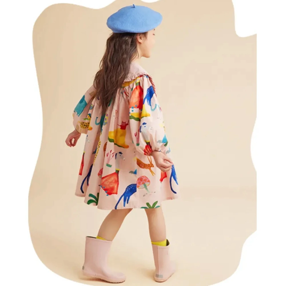 2023 Spring Girls Long Sleeve Dress Toddler Baby Print Cute Dresses for Girls Peter Pan Collar Loose Princess Dress Clothing 6 8