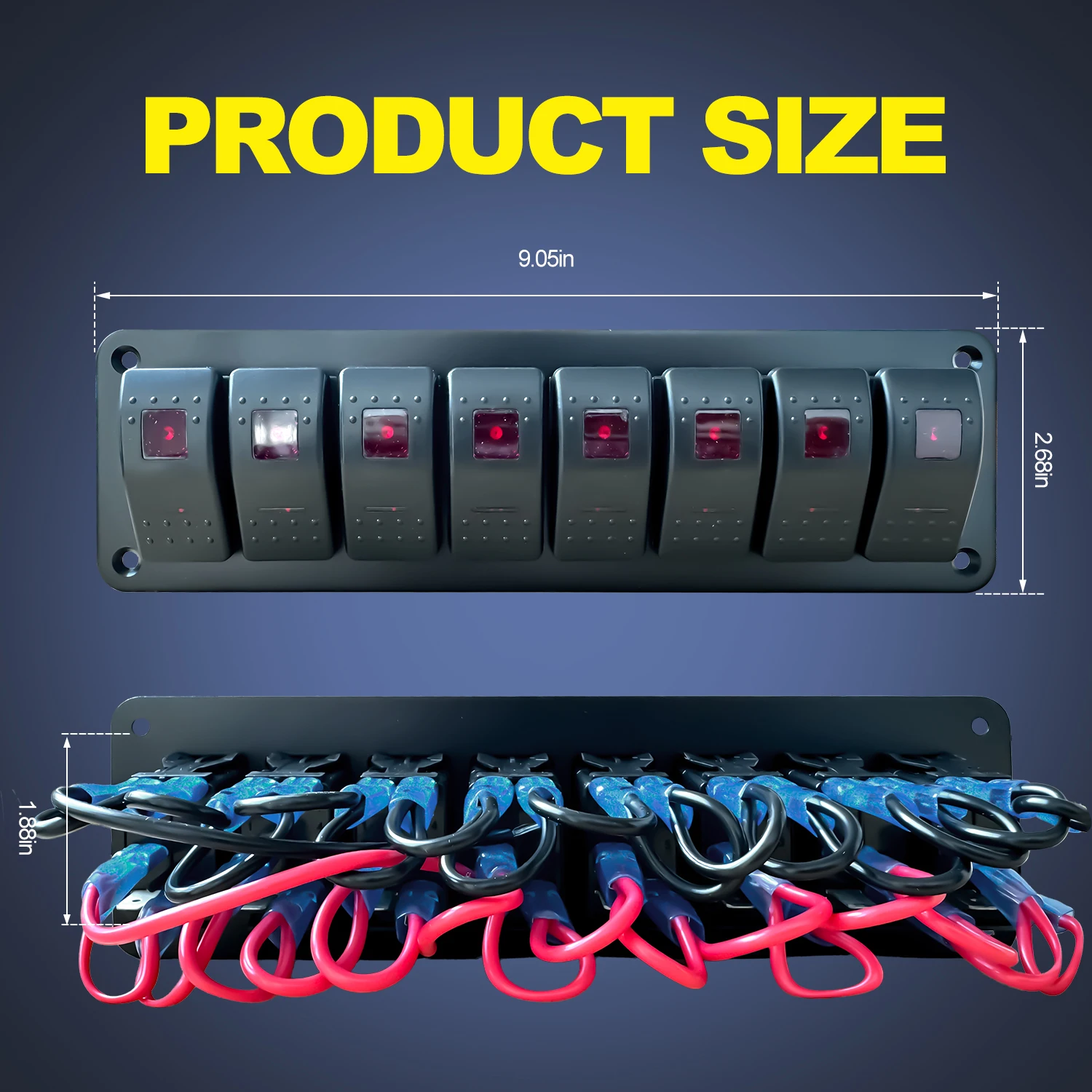 8-Gang Rocker Switch Panel, 12V 24V Car Modification Switches for Automotive Truck Boat Marine RV