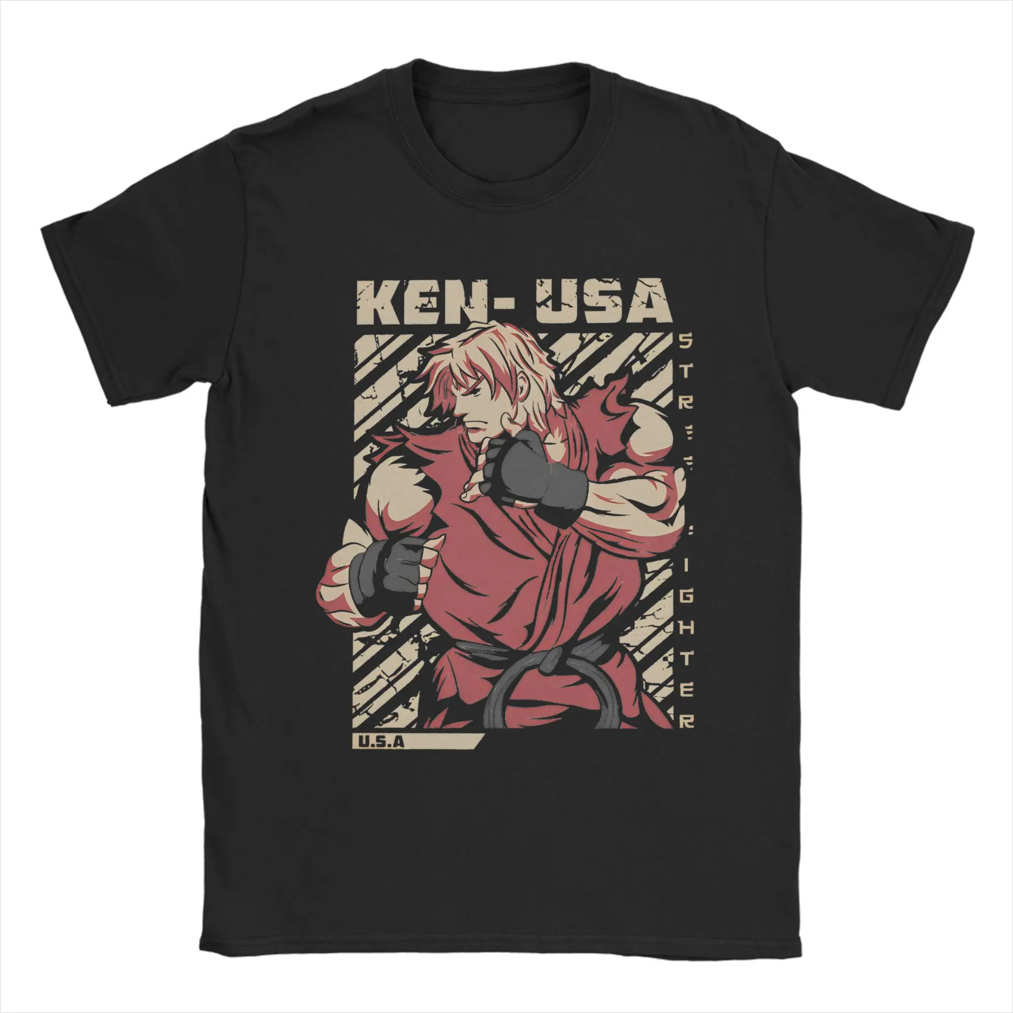 Ken Masters T-Shirts for Men Women Streets Fighters Vintage Cotton Tees Crewneck Short Sleeve T Shirt Gift Idea Clothes