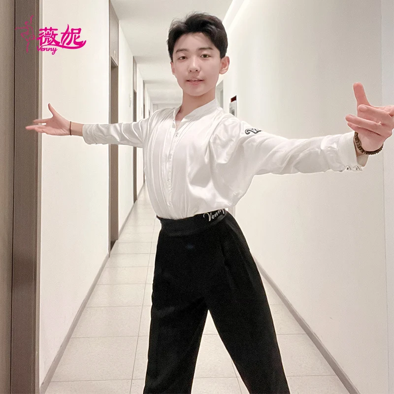 

Vennystyle Latin Dance Set Boys Fitted Training Top & Pants Professional Standard Long Sleeve Breathable Dancewear Dance shirt