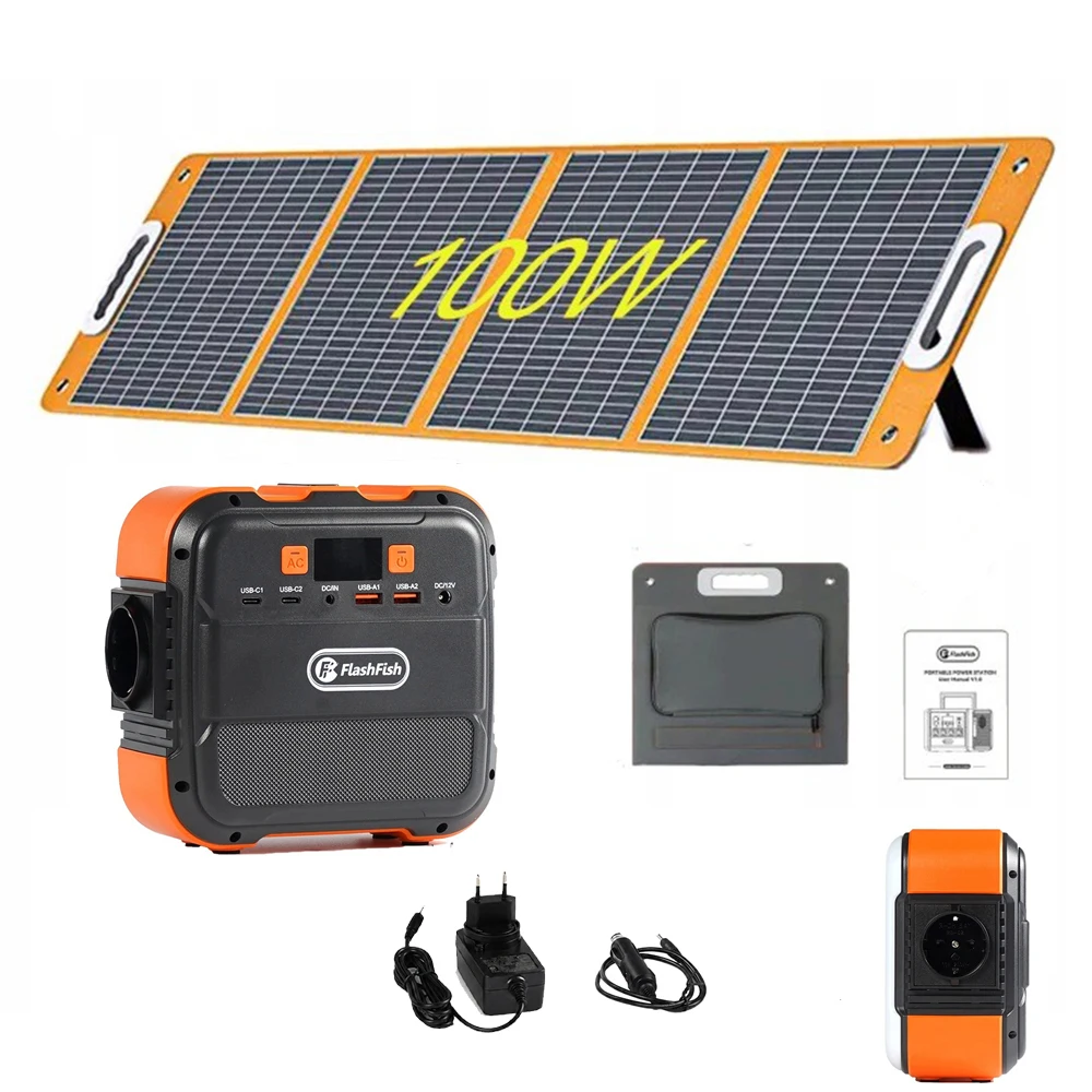 97,68Wh Tragbare Powerstation mit 100W faltbarem Solarpanel, 230V EU-Steckdose, 120W AC-Stromversorgung, 240W Spitzenleistung, Powerbank, 26400mAh tragbare Batterie, Solar-Generator mit QC3.0 USB