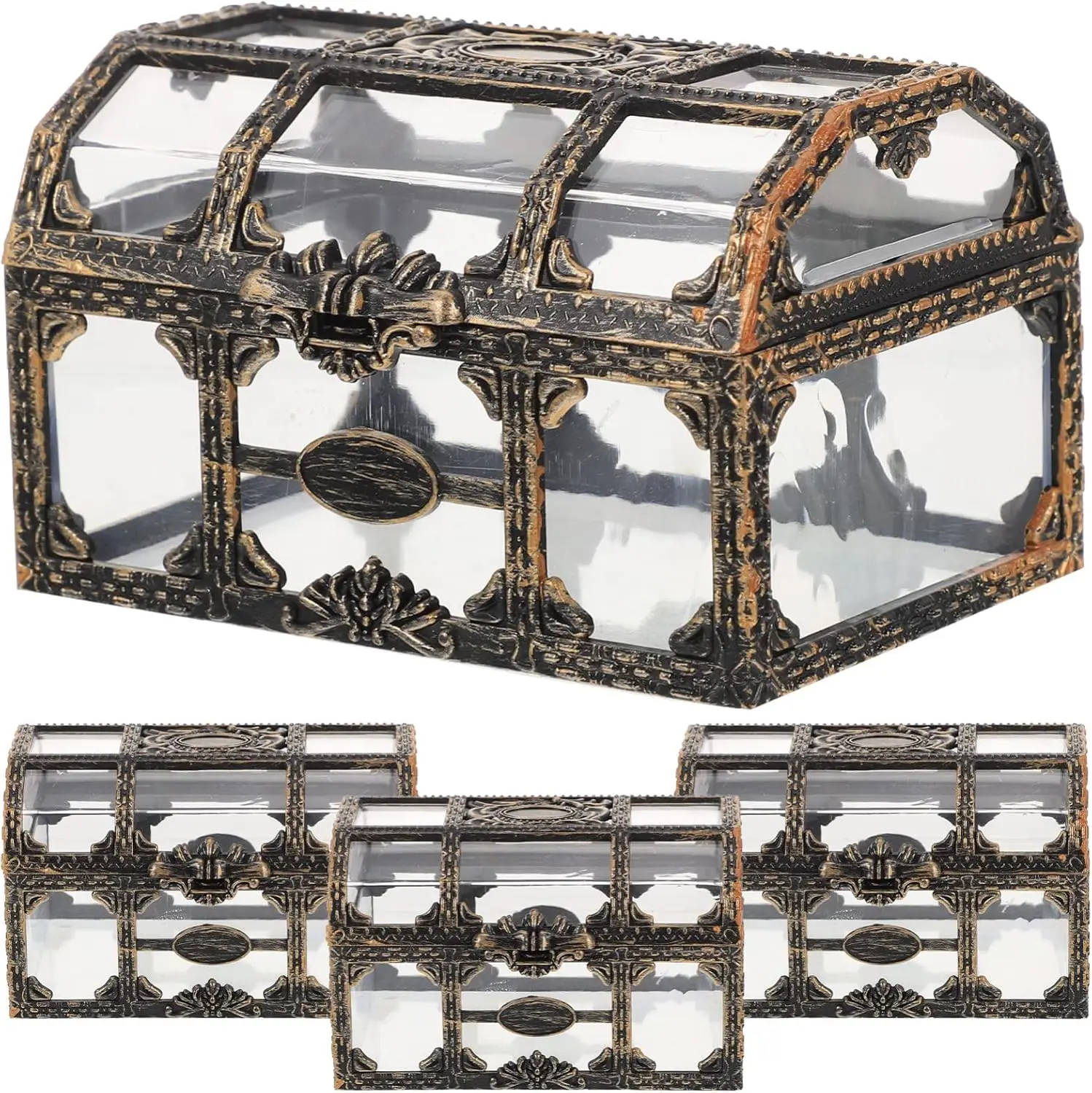4 Pcs Mini Pirate Treasure Chest Plastic Clear Wedding Candy Box Vintage Jewelry Storage Box For Wedding Props Birthday Party