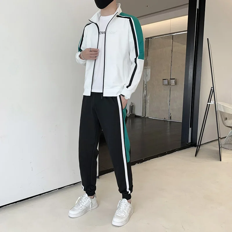 Thicken Men Sweatshirt Coat Trouser Sweatpants Suit Cardigan Sportswear Jacket Clothe Pant Long Sleeve Casual Sweatsuit 2Pcs Set