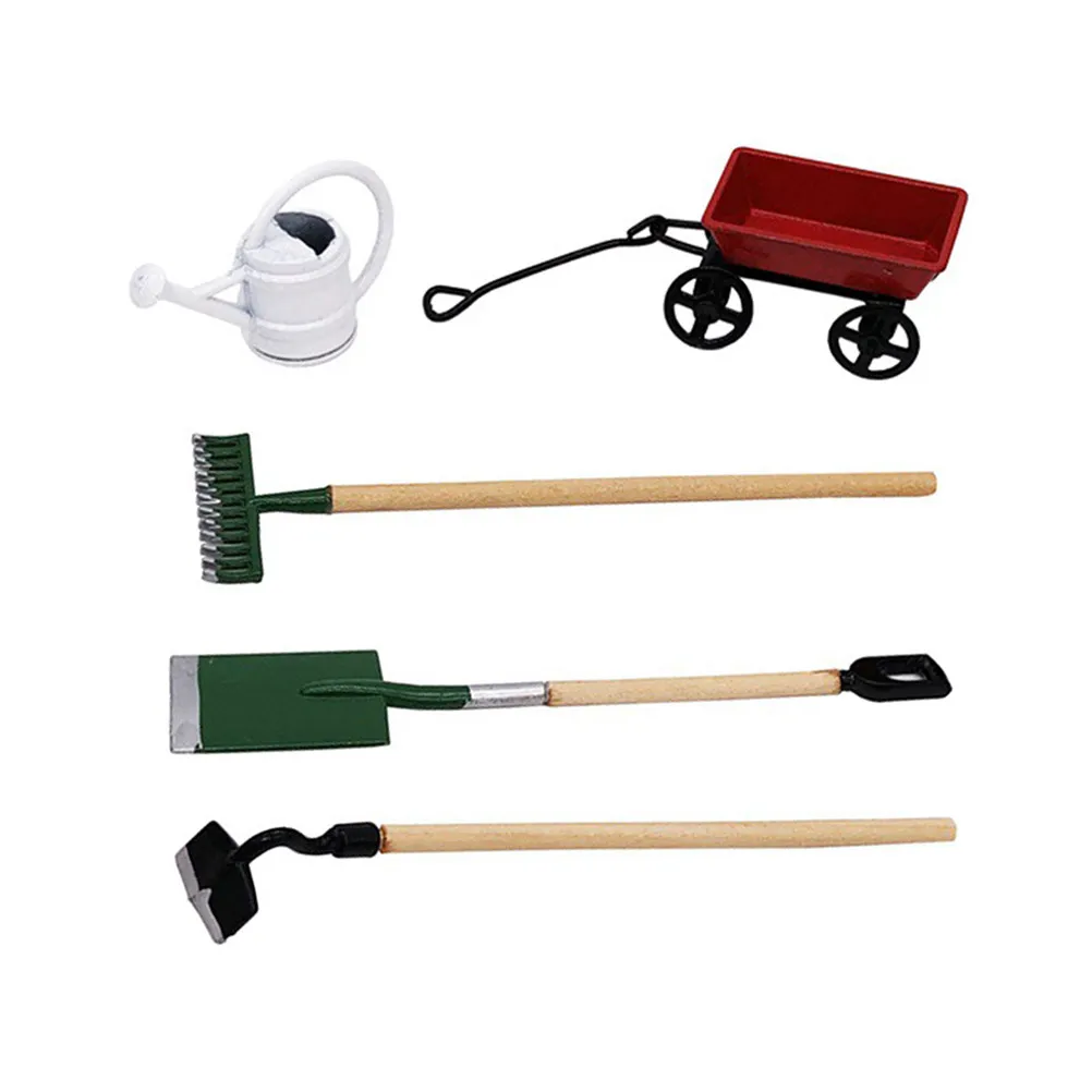 

1Set Miniature Gardening Tool Iron Wood Realistic Design for Mini House Garden Scene Decor Kids Creative Fun Accessory
