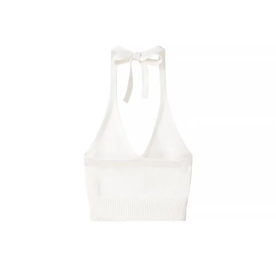 UETEEY 2024 Knitted Sexy V-neck Slim Hanging Collar Tube Top Halter Top Vest, Beautiful White Women's Direct Purchase Service.